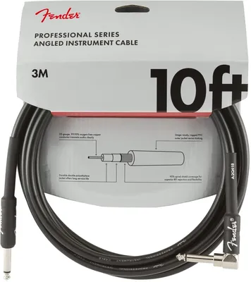 Produktbild von Fender Professional Series Gitarrenkabel, Langlebiges Instrumentenkabel mit Klangqualität, geeignet für Bühne und Studio, 3m, Gerade/Winkel, Schwarz