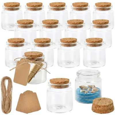 Imagen del producto de Omgoods - Juego de 16 mini botellas de vidrio de 50 ml con tapón de corcho, ideales para especias y decoración