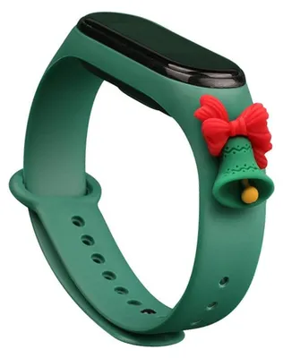Zdjęcie produktu dla Strap Xmas opaska do Xiaomi Mi Band 4 / Mi Band 3 świąteczny silikonowy pasek bransoletka ciemnozielony (dzwonek)
