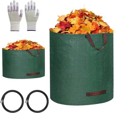 Image de Lot de 2 sacs verts pour déchets de jardin (120 L et 50 L) avec gants