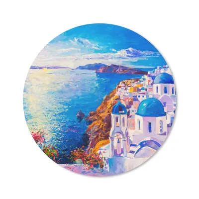 Produktbild von MuchoWow® Mauspad Mousepad Malerei - Griechenland - Wasser - Öl 20x20 cm - Mousepads - Maus Mat - Pad - Mausunterlage - Schreibtischmatte