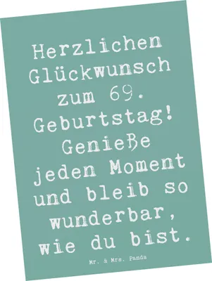 Produktbild von Mr. & Mrs. Panda Postkarte Spruch 69. Geburtstag Glückwünsche - Meeresbrise - Geschenk, Ansichtskarte, handgefertigt, Fotokarte, Postkarten, Alter, Ansichtskarten