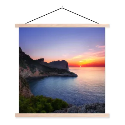 Produktbild von MuchoWow® Textilposter Meer - Felsen - Berge - Natur 60x60 cm mit holzfarbenen Rahmen - Wanddekoration