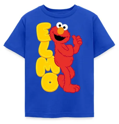 Produktbild von Spreadshirt Sesamstraße Elmo Mit Schriftzug Kinder T-Shirt, 110/116 (5-6 Jahre), Royalblau