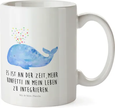 Produktbild von Mr. & Mrs. Panda Pott Wal Konfetti - Weiß - Geschenk, Motivation, Meer, Trinklernbecher, Diät, Mehrwegbecher, Abnehmen, Henkelbecher, Kindertasse, Trennung, Plastikbecher