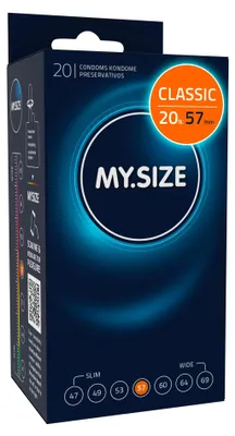 Obrázek produktu pro MY.SIZE Classic kondomy šířka 57 mm | balení 20 kusů | extra tenké | přirozený pocit, jemné jako hedvábí | tenká stěna o tloušťce 0,07 mm