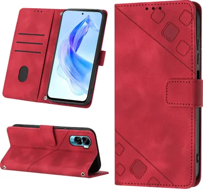 Produktbild von Hülle für Honor 90 Lite Prägung Flip Leder Brieftasche Schutzhülle mit Ständer Rot