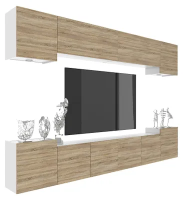 Produktbild von BELINI Wohnwand MILANO 4 Wohnzimmer 300 cm - Sonoma Eiche Matt, Moderne Schrankwand Set, Anbauwand TV-Schrank Griffloses System