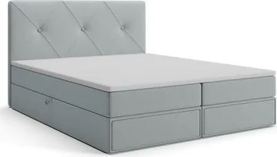 Produktbild von MR GROUP Boxspringbett mit Bettkasten BRNO 180x200 Samtstoff 2 Schubladen H3 Polsterbett mit Matratze und Topper Doppelbett Bett Schlafzimmer hellgrau