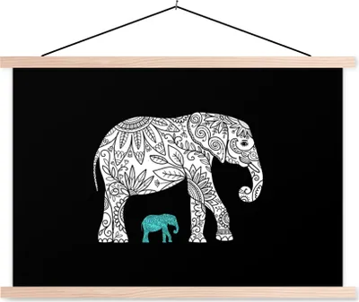Produktbild von MuchoWow® Textilposter Elefant - Blumen - Pflanzen 60x40 cm mit holzfarbenen Rahmen - Bilder