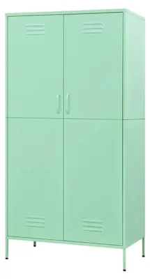 Produktbild von Kleiderschrank Dielenschrank Schlafzimmerschrank Stahlschrank Lagerschrank Mehrzweckschrank Minzgrün 90x50x180cm