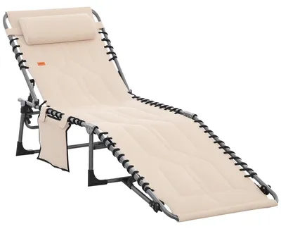 Produktbild von Outsunny Sonnenliege, klappbar Gartenliege mit Kopfkissen, Seitentasche Beige