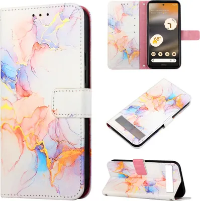 Image de Google Pixel 7A Cover, Motif de marbre Cuir synthétique Sac Porte-cartes avec fonction de stand rabat Housse de protection pour Google Pixel 7A Coloré