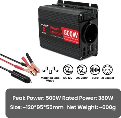Produktbild von Wechselrichter, 2000W Spitzenleistung, kompaktes Design, 12V-220V-500W