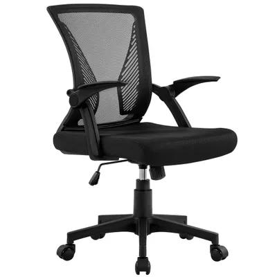Produktbild von Yaheetech Ergonomischer Bürostuhl, verstellbare Armlehnen, Wippfunktion, bis 136 kg, höhenverstellbarer Drehstuhl, Schwarz