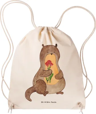 Produktbild von Mr. & Mrs. Panda Baumwolltasche Otter Blumenstrauß - Transparent - Geschenk, Stoffbeutel, Süß, Turnbeutel, Niedlich, gym rucksack, Sportbeutel, Seeotter, wander, See