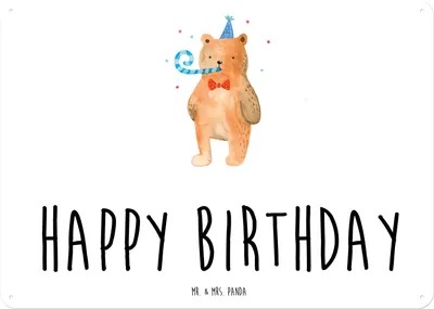 Produktbild von Mr. & Mrs. Panda Wandbild Bär Geburtstag DIN A5 - Weiß - Geschenk, Schild, Teddy, Alles Gute, Happy Birthday, Türschild, Magnetschild, Glückwunsch, tafel, Blechtafel