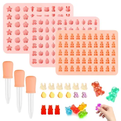 Image de Kit pour fabriquer des oursons en gélatine maison - Moules en silicone pour bonbons, chocolat, glace, gelée - 3 moules rectangulaires