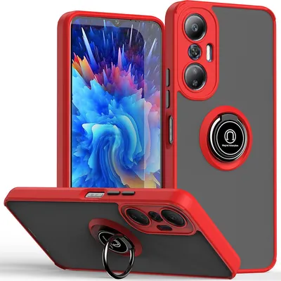 Produktbild von Infinix Hot 20S Hülle, Ring Halter Ständer Matte TPU Rahmen Stoßfest Schutzhülle für Infinix Hot 20S Rot