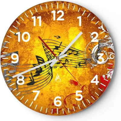 Produktbild von Wanduhr - Rund - Glasuhr - Musik Konzert Spaß Blume - 30x30cm - Schleichendes Uhrwerk - Lautlos - zum Aufhängen bereit - Dekoration Modern - Wanddekoration aus Glas - C4AR30x30-1964