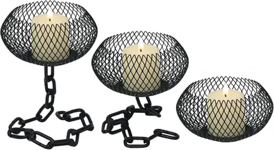 Zdjęcie produktu dla Zestaw trzech metalowych świeczników, czarny kolor, w tym świeczniki na świece typu tealight