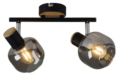 Obrázok produktu pre Schiene Deckenstrahl Glas schwarz-grau 2 x E14/40W Holzoptik