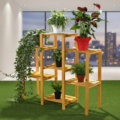 Produktbild von Blumentreppe Holz Blumenregal Pflanztreppe Braun mit Etagen