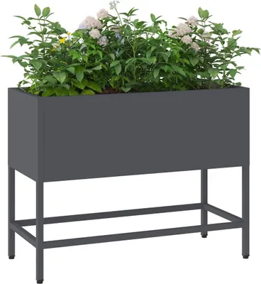Image de Jardinière rectangulaire surélevée, en acier résistant aux intempéries et UV, pour jardin et terrasse, 60 x 26 x 45 cm, anthracite