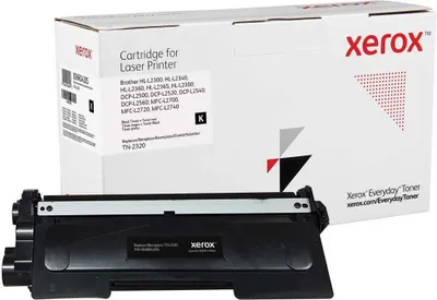 A Xerox toner cartridge and its packaging are shown.