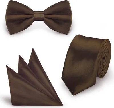 Produktbild von SET Krawatte Fliege Einstecktuch Braun  einfarbig uni aus Polyester