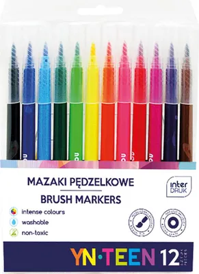 Zdjęcie produktu dla YN TEEN Mazaki Pędzelkowe 12 Kolorów - Kreatywna Inspiracja dla Młodych Artystów