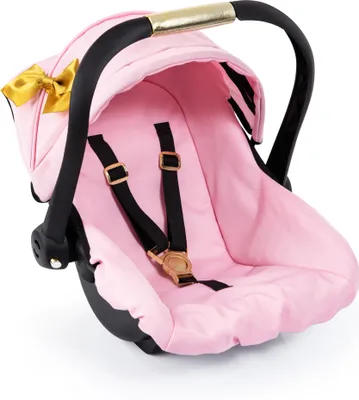 Produktbild von Bayer Design 67990AA Puppenautositz mit Dach, verstellbarer Griff, Sicherheitsgurt, für Puppen bis 46 cm, gold, rosa