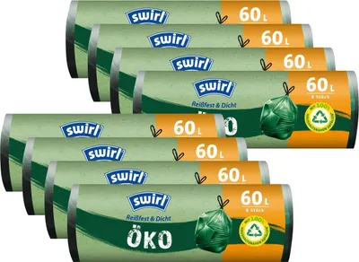 Produktbild von Swirl Öko Müllbeutel 60L 8 stk./ Rolle mit Zugband (8er Pack)