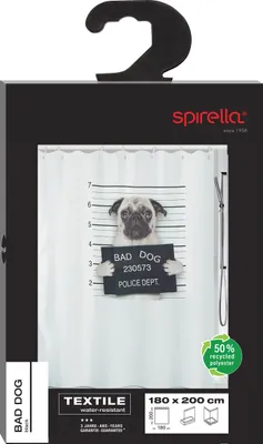 Produktbild von Spirella Anti-Schimmel Duschvorhang - Anti-Bakteriell, waschbar, wasserdicht, Polyester, „Bad Dog“ 180x200cm Weiß