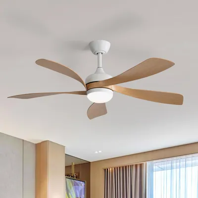 Produktbild von Sofucor Deckenventilator, DC 106,5 cm, fünf ABS-Flügel, mit Licht, hellgelb