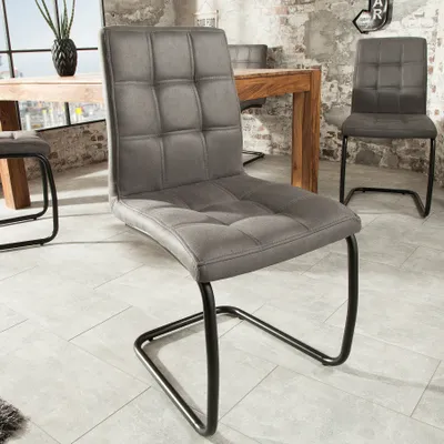 Produktbild von riess-ambiente Industrial Freischwinger Stuhl MODENA vintage grau mit Ziersteppung Stuhl Esszimmerstuhl Essstuhl