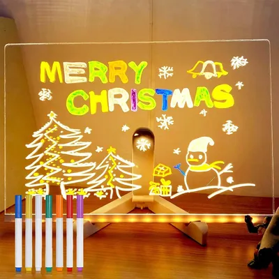 Produktbild von LED-Notiztafel mit Farben, Acryl-Whiteboard mit Beleuchtung, LED-Notiztafel mit 7-Farben-Stift, beleuchtetes Whiteboard mit Ständer als leuchtende Notiztafel,30*20cm