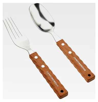 Produktbild von Campingmoon Göffel und Löffel Set aus 304 Edelstahl mit Massivholzgriff