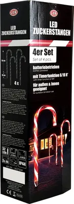4er Set LED-Gartenleuchtstäbe Zuckerstange 32 weißen LEDs Leuchtstab