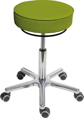Produktbild von Drehhocker Indianapolis | Sitzhöhe 46-59cm | Ø 53cm | Tragfähigkeit 110kg | Kunstleder-Sitz | Aluminium-Fußkreuz mit Rollen | Limone