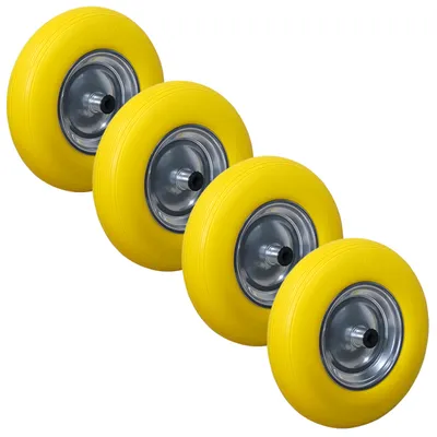 Produktbild von Schubkarrenrad Vollgummi Polyurethan4.80/4.00-8 Reifen pannensicher ohne Achse "H" 4x Gelb VG H