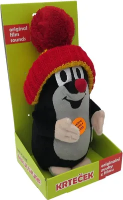 Immagine prodotto di Figura in peluche della piccola talpa con suono, berretto rosso e giallo, 20 cm