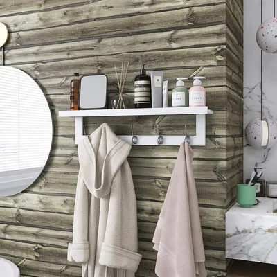 Produktbild von Garderobe mit Ablage - Wandmontage - Bambus - 74 cm - Weiß