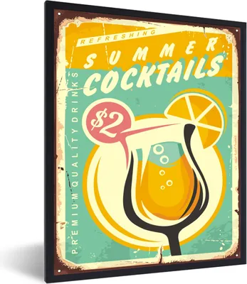 Produktbild von MuchoWow® MuchoWow® Gerahmtes Poster Cocktail - Vintage - Zeichnung 30x40 cm - Poster mit zchwarzem Bilderrahmen - Wanddeko - Kunstdrucke