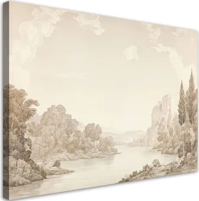 Produktbild von Leinwandbild Landschaft Fluss Sepia 60x40 Feeby Beige bild für die wand bereit zum aufhängen