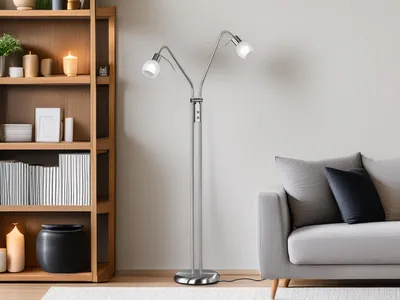 Produktbild von LED Stehleuchte 2 flammig Flexarme Silber Glasschirme Alabaster weiß Standlampe