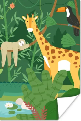 Produktbild von MuchoWow® Poster Dschungel - Giraffe - Tukan - Faultier 20x30 cm - Papierdruck