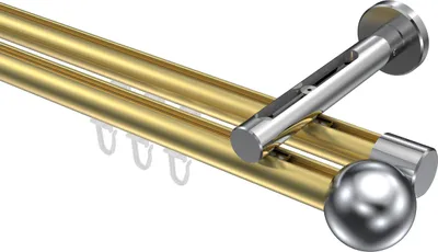 Produktbild von Interdeco Innenlaufstange / Gardinenstange mit Innenlauf Messing-Optik / Chrom, Typ Siteno Luino (Kugel), 20 mm Ø 2-läufig, 200 cm