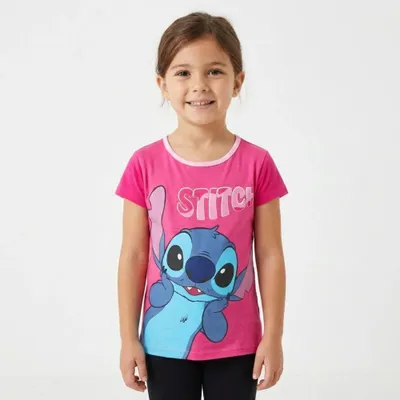 Produktbild von Disney Lilo und Stitch Mädchen Kinder kurzarm T-Shirt – Pink / 104