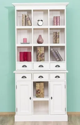 Zdjęcie produktu dla Casa Padrino szafka w stylu rustykalnym biała 97 x 40 x h. 210 cm - Szafka z półkami z litego drewna z 2 drzwiami i 6 szufladami - Meble w stylu rustykalnym